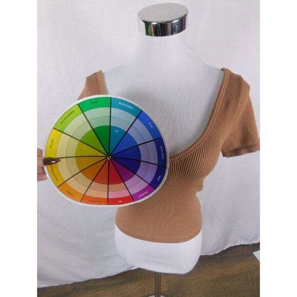 Bozzolo Tan Ribbed Knit Crop Top Deep Scoop Neck M/L - Picture 9 of 11